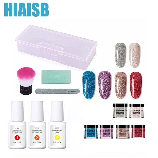 Perfect DIY Dip Powder Nail Kit Acrylic Brush File Fast Dry Gel Art Fashion Women With Case