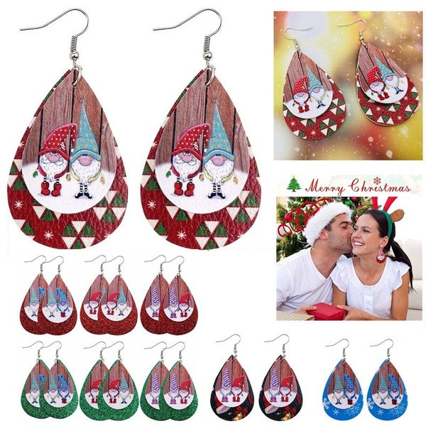 Boucles d'oreilles en cuir à la mode, boucles d'oreilles légères à pétales, boucles d'oreilles pendantes en forme de larme de Noël, bijoux de Noël, c