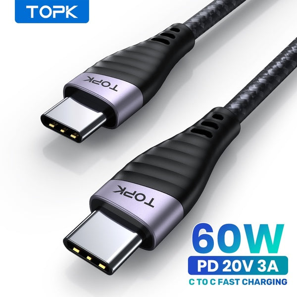 TOPK PD 60W USB C to Type C Fast Charger Phone Cable For Huawei Samsung S20 S10 S9 Note 10 Plus 3ft 6ft