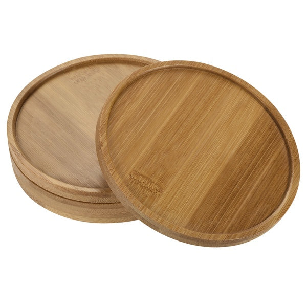 Plant Pot Saucer, 4 Pack 13cm OD Bamboo Round Flower Drip Tray for Indoors