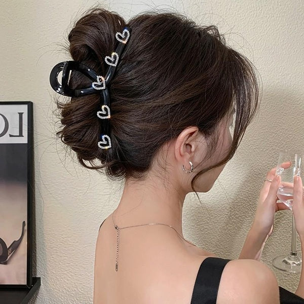 1pc Élégant Flocage Pince À Cheveux Mode Femmes Fille Coeur Strass Étincelants Queue De Cheval Griffe Pince À Cheveux Barrette Chapeaux Accessoires D