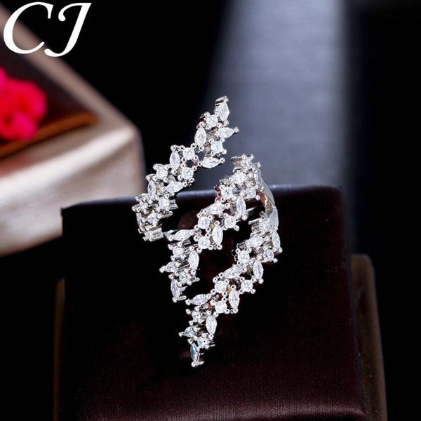 CANDICE Haute Qualité Argent Placage Évider Ouverture Anneau Réglable Réglage Shinning AAA Cubique Zircone Personnalité Femmes Doigt Bijoux pour Page