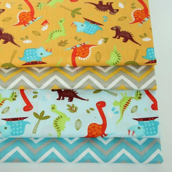 4 pièces-lot dessin animé dinosaure imprimé tissu 100% coton sergé tissu gros quart lot de bricolage à la main patchwork couture literie bébé draps e