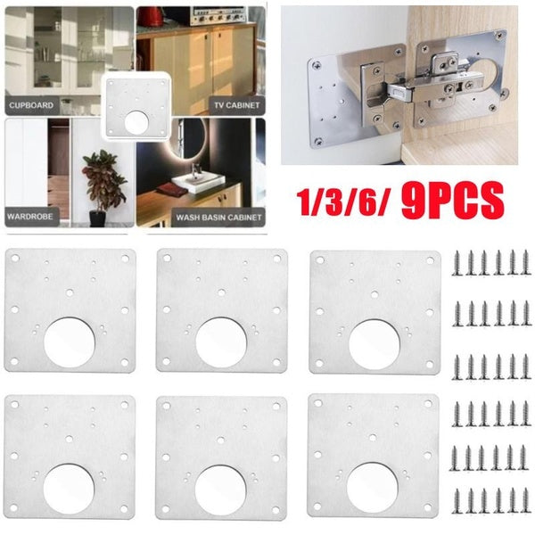 1-3-6-9pcs Hinge Repair Plate for Cabinet Furniture Drawer Window Stainless Steel Self Supporting Folding Table Cabinet Door Hinge Tools(Size:90mm x