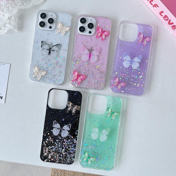Luxury Bling Glitter 3D Butterfly Soft Silicone Phone Cover Case for IPhone 16 15 14 13 12 11 Pro Max X XS Max XR 7 8 Plus for Girls