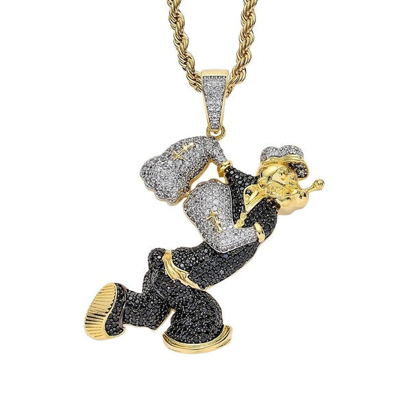Hip Hop Jewelry Iced Out Cartoon Popeye Pendant Necklace Gold Filled Micropave Colorful CZ Bling Necklace Rapper Accessories Fashion Gift Matron Inn