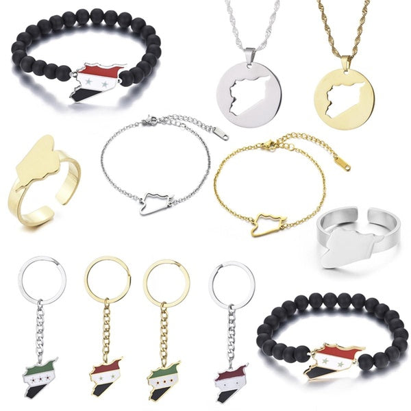 Carte de Syrie avec pendentifs drapeau colliers porte-clés Bracelet bague bijoux syriens cartes chaînes