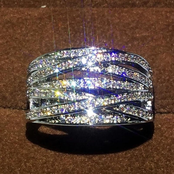 Multilayer Intertwined Pave Setting Cubic Zirconia Rings for Women Bridal Romantic Weding Band Rings Jewelry