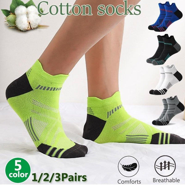100% Cotton Athletic Socks for Men - Breathable, Non-Slip, Shock-Absorbing, Sweat-Wicking, Knit Fabric, Geometric Pattern - Machine Washable - 5 Pair