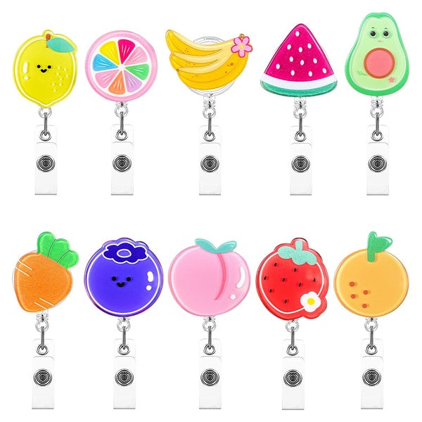 Nouveau Design 1 pièce acrylique Fruits rétractable infirmière Badge bobine mignon fraise avocat Anime porte-carte d'identité porte-clés lanière