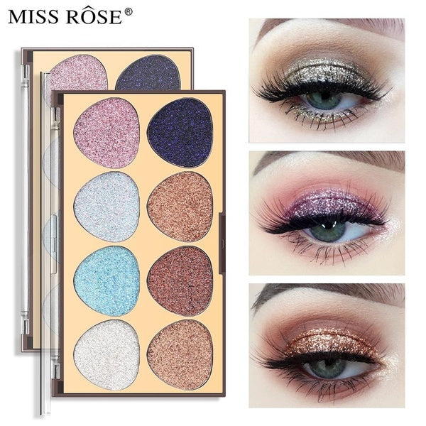 Miss Rose 8 Color Earth Mineral Diamond Glitter Sparkle Eyeshadow Palette Makeup Pigment Metallic Shimmer Eye Shadow Palettes Cosmetics