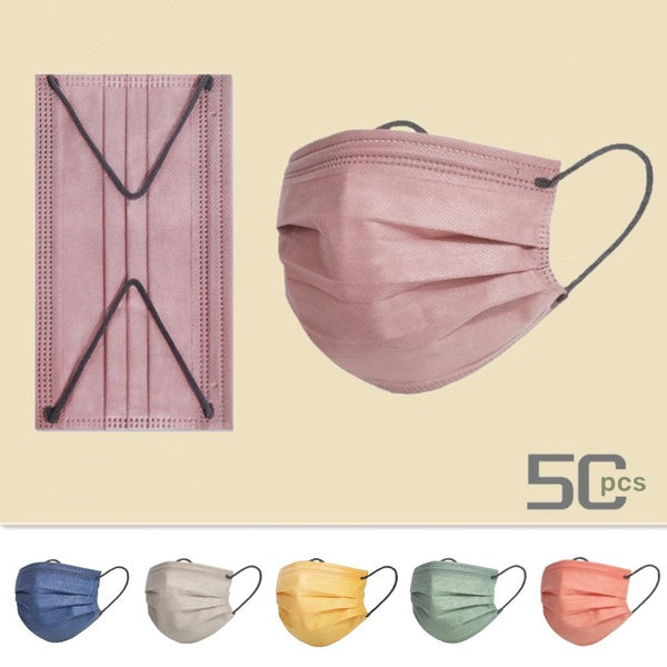 Disposable Face Mask for Women & Men 3-Layer Morandi Color Masks for Adults (50 PCS)