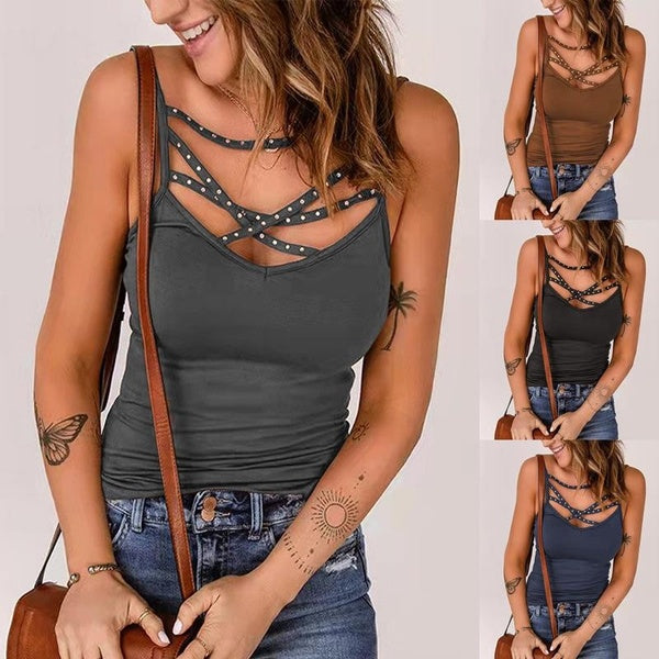 Fashion Casual Sling Vest Women's Summer Solid Color Tops Cute Sleeveless Tank Tops
