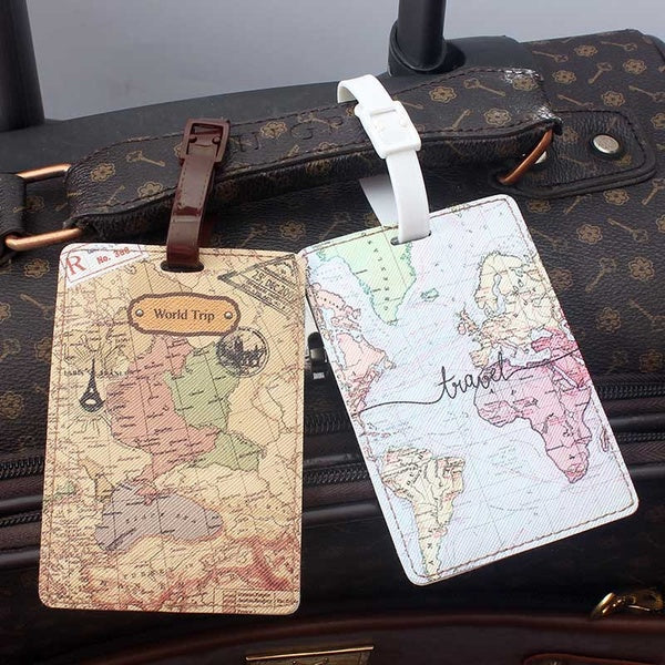 1Pcs Creative World Map Travel Accessories Luggage Tag PU Suitcase ID Addres Holder Baggage Boarding Tag Portable Label Matron Inn