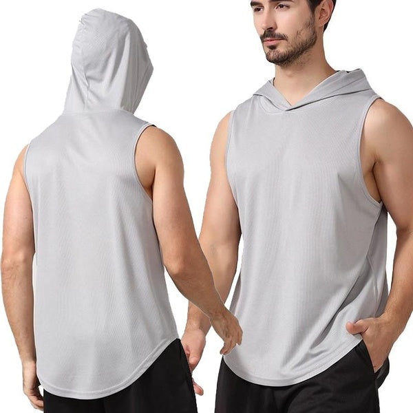 Gilet ample à capuche pour hommes, t-shirt d'été en maille respirante à séchage rapide, t-shirt d'entraînement de Fitness, débardeur à haute élastici