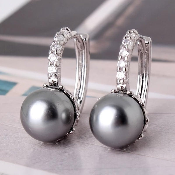 Fashion Jewellery Women Silver Plated Engagement Pearl Crystal Earrings