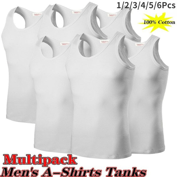 1-2-3-4-5-6 Pcs 4 Colors Men Tank Top White-black-grey 100% Cotton Wife Beater A-Shirt Undershirt Ribbed Size:M-XXXL