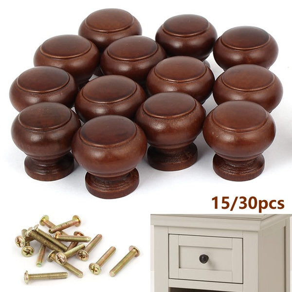 15pcs-30pcs Home Cabinet Drawer Natural Wooden Wood Pull Knob Grab Handle Dark Brown 27mmx25mm