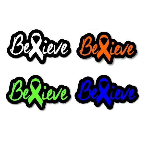 Believe White Ribbon Lung Cancer Decal Sticker Digital Print 6" Inches Long