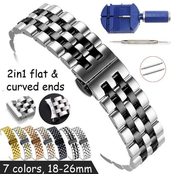 Bracelet de montre à extrémités incurvées plates 18 19mm 20mm 21 22mm 24mm 26mm bracelet en acier inoxydable bracelets de montre de remplacement univ