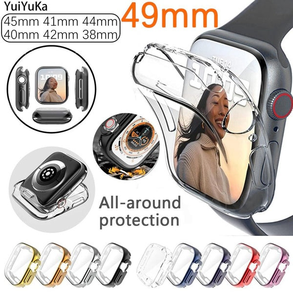 YuiYuKa TPU Screen Protector Case Cover for Apple Watch Ultra 2-Ultra 49mm 9 8 7 41mm 45mm 6 SE 5 44 mm 40 mm 42mm 38mm for Iwatch Series 5 4 3 2 1 F