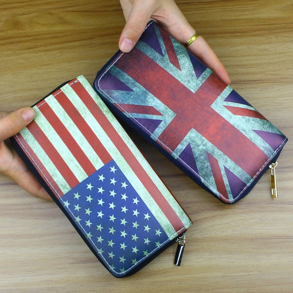 Flag Purse Handbag Long Wallet UK USA flag Coin Purse Women Wallets Card Holder Billfold Case Pocket Zipper Bag