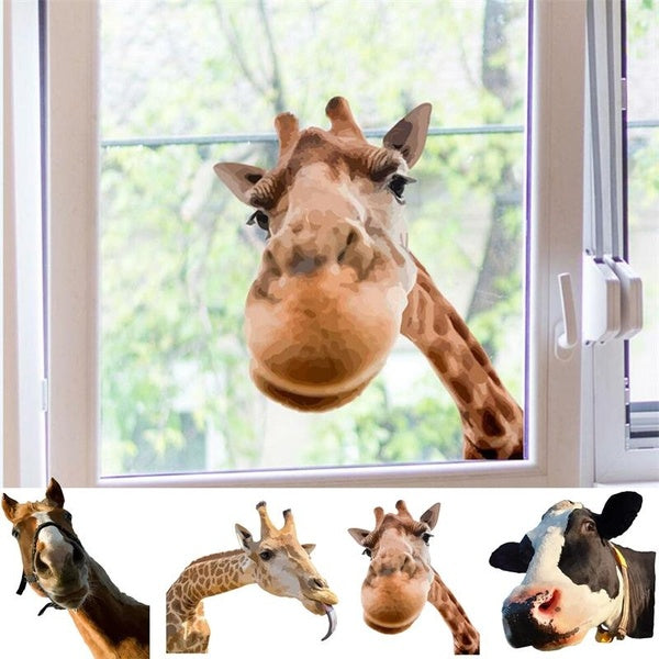 Funny Peeking Cow Giraffe Horse Print Stickers for Window Wall Decor