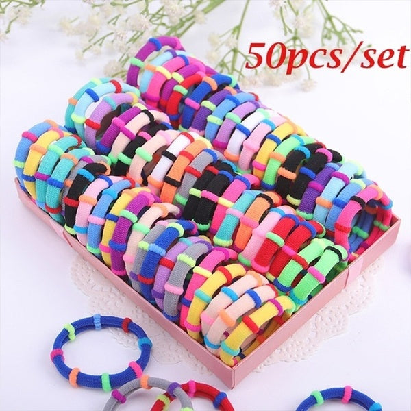 50pcs-set Candy Color Nylon Hair Bands Girls Soft Elastic Hair Bands Tie Gum Children Ponytail Holder Rubber Bands Kids Hair Accessories