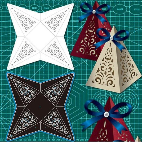 Matrices de découpe en acier et métal, boîte cadeau 3D à quatre coins, pochoirs, matrices artisanales de Scrapbooking, fabrication de cartes de Festi