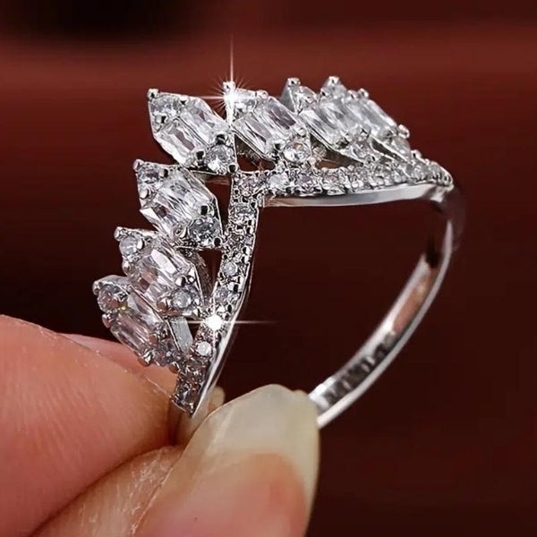Delicate 925 Sterling Silver White Sapphire Princess Crown Rings for Women Daily Casual Fashion Accessories Matron Inn