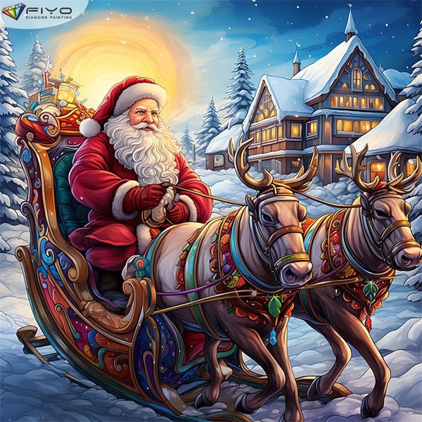 FIYO Santa Claus Delivering Gifts DIY 5D Diamond Painting Full Drill with Number Kits Home and Kitchen Fashion Mosaic Diamond Painting Canvas Wall De