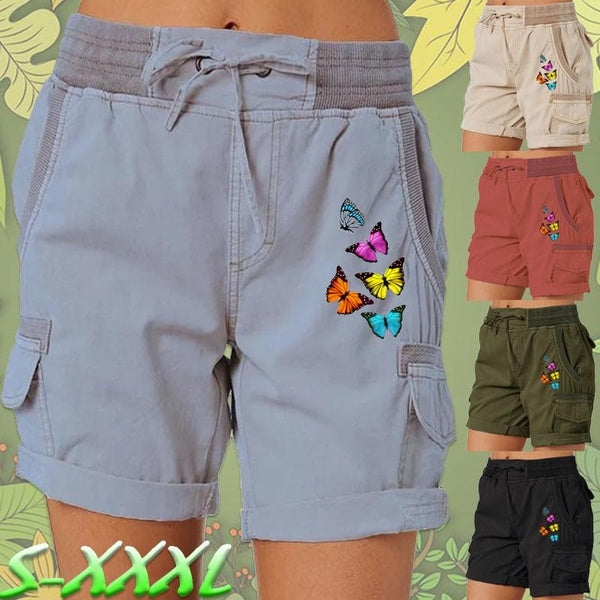 2023 Personality Butterfly Pattern Women's Shorts Loose Hiking Cargo Shorts Work Shorts Outdoor Stretch Golf Tennis Active Shorts Summer Casual Bermu
