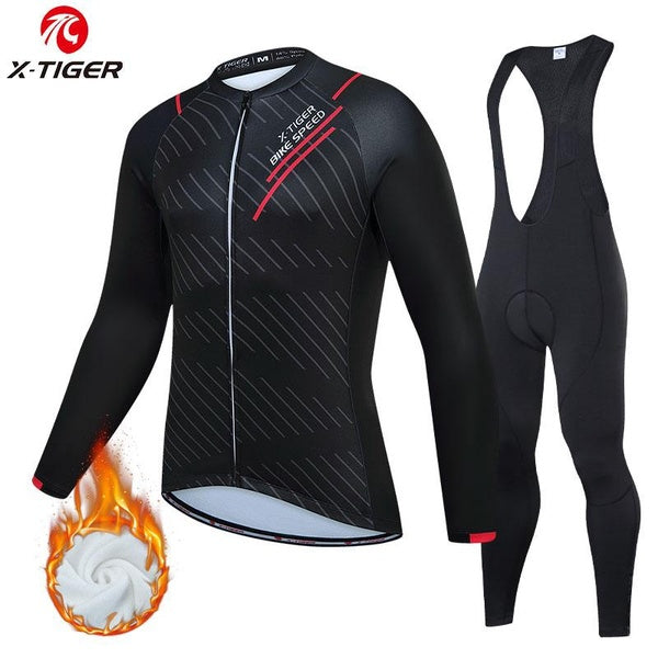 X-Tiger Winter Cycling Jersey Set Thermal Fleece Cycling Clothes MTB Bicycle Clothing Keep Warm Mountain Bike Cycling Wear Suit