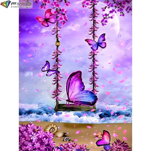 FIYO DIY 5D Butterfly Diamond Painting Kit for Adults, Full Drill Diamond Painting, Diamond Art Canvas Crafts Cross Stitch Crystal Embroidery Home Wa