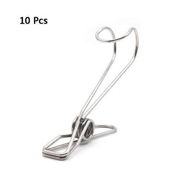 10 Pcs Multipurpose Stainless Steel Clips Clothes Pins Pegs Holders Clothing Clamps Sealing Hook Clip Household Clothespin