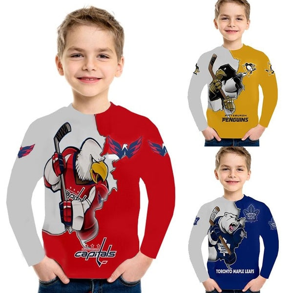 Kids T-shirt Funny Ice Hockey Long Sleeve Boys Girls Clothes