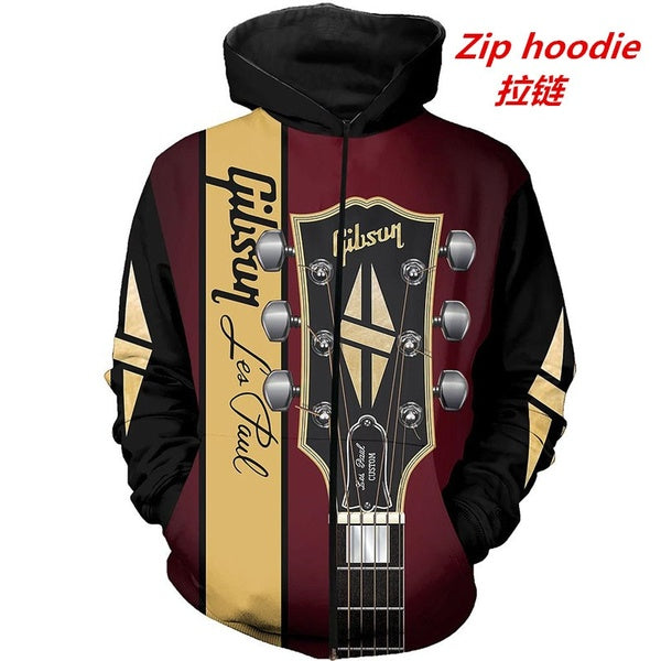New fashion hoodie front box Gibson lespaul 3D all-printed men's and women's zipper hoodie autumn and winter street sweatshirt