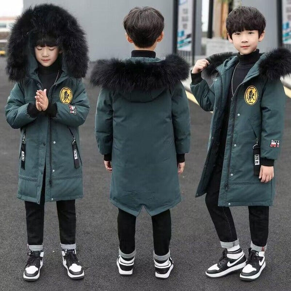 Boys Down Jackets 4-14 Years Winter Teen Boy Thick Warm Cotton Hooded Coats Outerwear Children Clothing Windbreaker Jackets