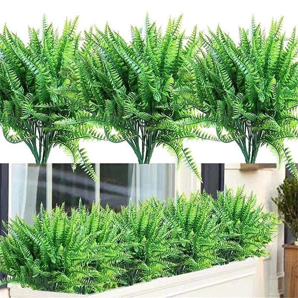 Artificial Plants Fake Plant Fern Grass Greenery Outdoor UV Resistant No Fade Faux Plastic Plants Garden Porch Window Box Decorating(13.5 Inch)