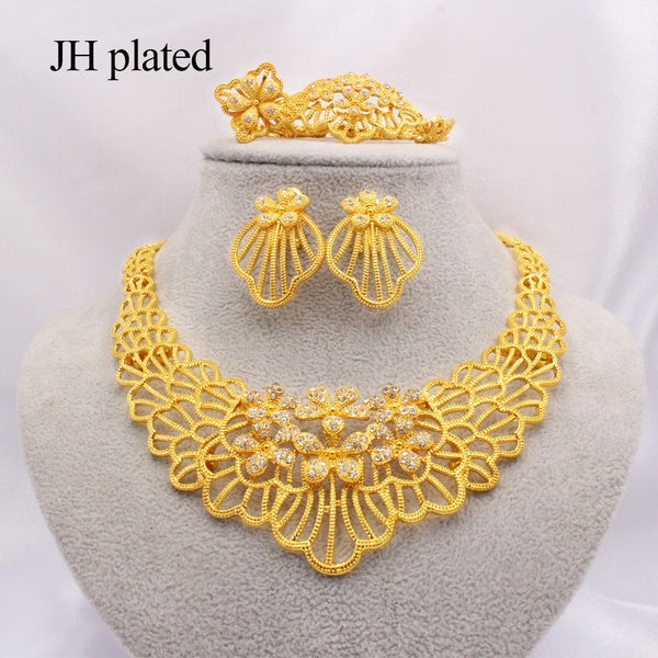JHplated Dubai gold colorJewelry sets for women India Nigeria African bride wedding gifts necklace earrings Bracelet ring Ethiopia jewellery set gift