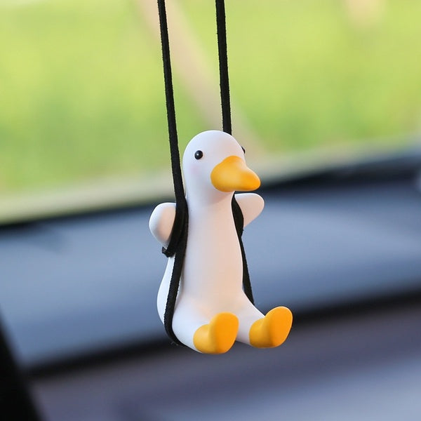 Car Accessories Swing Duck Car Hanging Ornament Cute Sitting Swing Duck Mirror Hanging Car Pendant Interior Auto Decoration Ornament Accessories Car