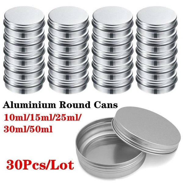 30Pcs-Lot Silver Aluminium Tin Jar Sample Container Cosmetic Pots Round Can with Screw Cap for Lip Balm Art Cream Make Up Storage