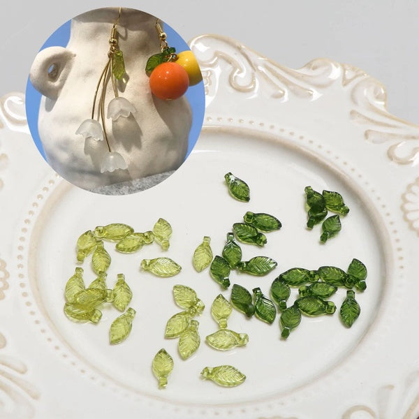 50pcs Acrylic Transparent Leaf Pendant Tiny Green Leaf Charms DIY Earrings Handmade Jewelry Accessories 6*11mm