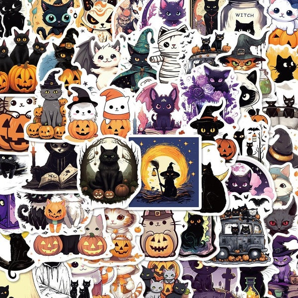 10-50pcs Cute Halloween Cat Stickers Halloween pumpkin graffiti Stickers for DIY Luggage Laptop Skateboard Motorcycle Bicycle Stickers