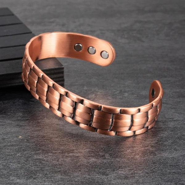 Pure Copper Magnetic Bracelets Male 15mm Wide Bangles Adjustable Open Cuff Vintage Health Energy Jewelry for Men