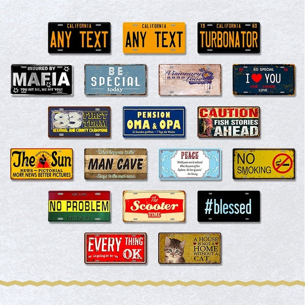 Retro Car Number Man Cave Metal Tin Sign Wall Sticker License Plate Sign Garage Bar Store Cafe Motel Home Decor 6*12 inches