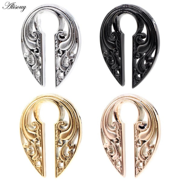 Alisouy 1PC Stainless Steel Casting Retro Pattern Ear Weights Heavy Expander Stretcher Plugs Gauge Earring Body Piercing Jewelry
