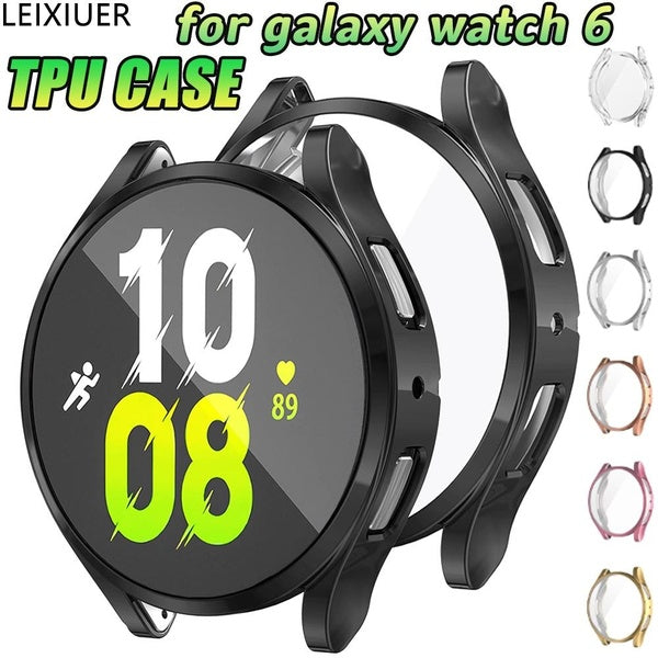 LEIXIUER TPU Case With Film for Samsung Galaxy Watch 6 44mm 40mm, Plated Screen Protector All-around Cover Bumper Accessories Shell for Galaxy Watch