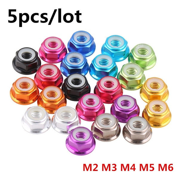 5 pièces-lot M2 M3 M4 M5 M6 rouge-noir-bleu-bleu clair-orange-doré-violet-rose bride en aluminium anodisé écrou de blocage en Nylon
