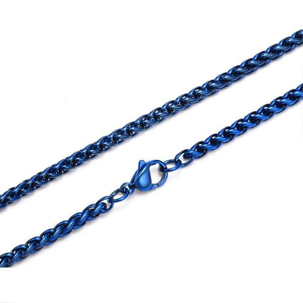 Blue Necklace Stainless Steel Wheat Chain Choker Link Necklaces For Women Mens Fashion Gifts Jewelry 3mm 24inch
